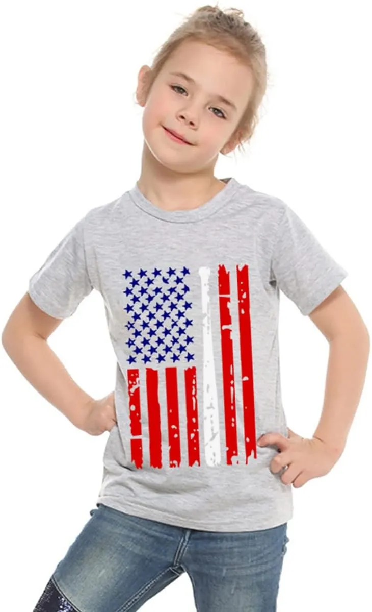 Kid 4th of July T-Shirts Boys Girls American Flag Shirt Patriotic Top Short Sleeve Tees 4-12 Years