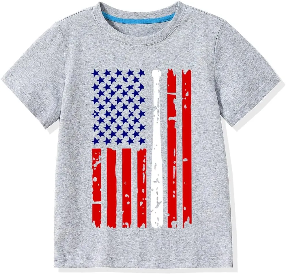 Kid 4th of July T-Shirts Boys Girls American Flag Shirt Patriotic Top Short Sleeve Tees 4-12 Years