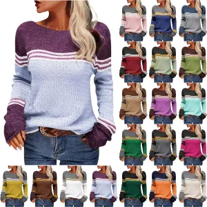 Knit Sweaters for Women Fall Winter Colorblock Pullovers Long Sleeve Crewneck Slim Fit Sweater Tops Trendy 2024