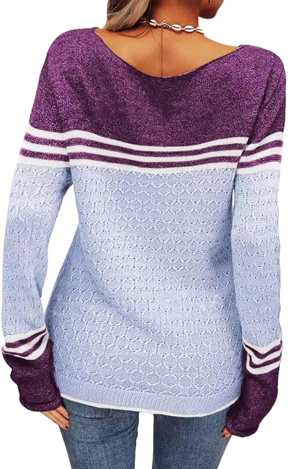 Knit Sweaters for Women Fall Winter Colorblock Pullovers Long Sleeve Crewneck Slim Fit Sweater Tops Trendy 2024