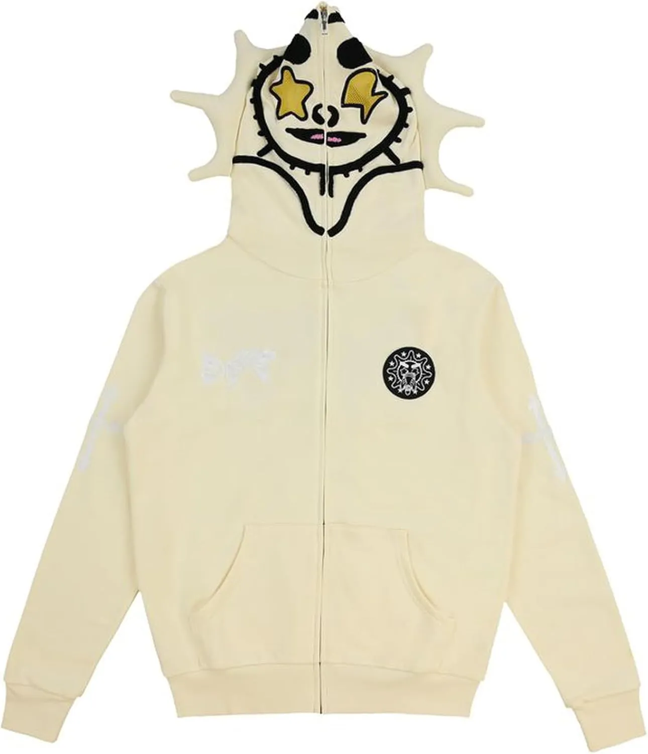 KOSUSANILL Y2k Womens Men Full Zip Up Designer Hoodies Over Face Gothic Harajuku Puff Graphic Print Oversized Jacket