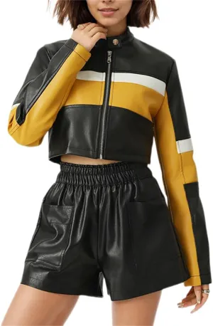 ksotutm Women's PU Leather Jackets Zipper Moto Biker Short Leather Jacket Women Bomber Jacket PU Coats