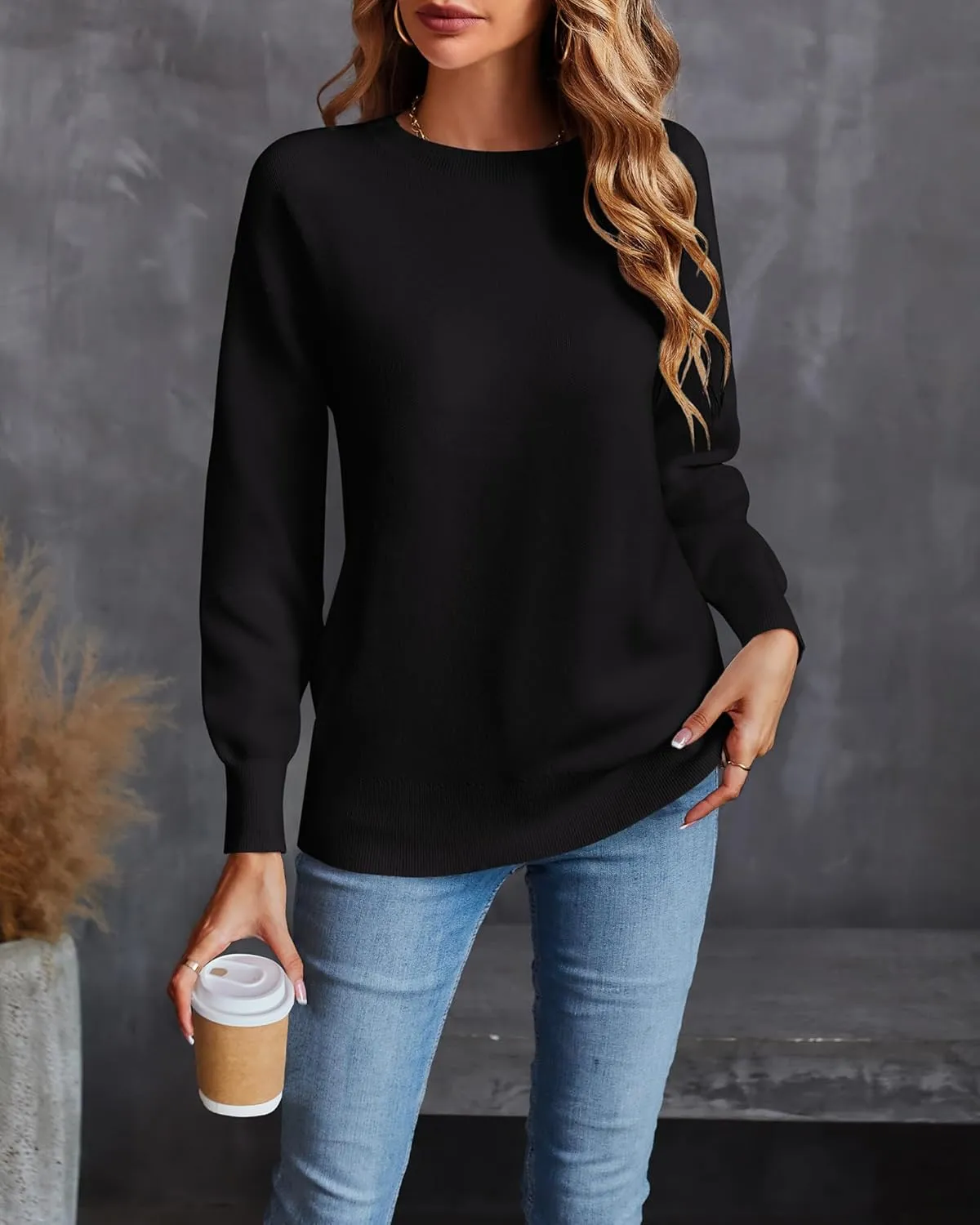 LAISHEN Women's Fall Fashion 2025 Casual Long Sleeve Crewneck Loose Knit Pullover Cute Sweater Tops