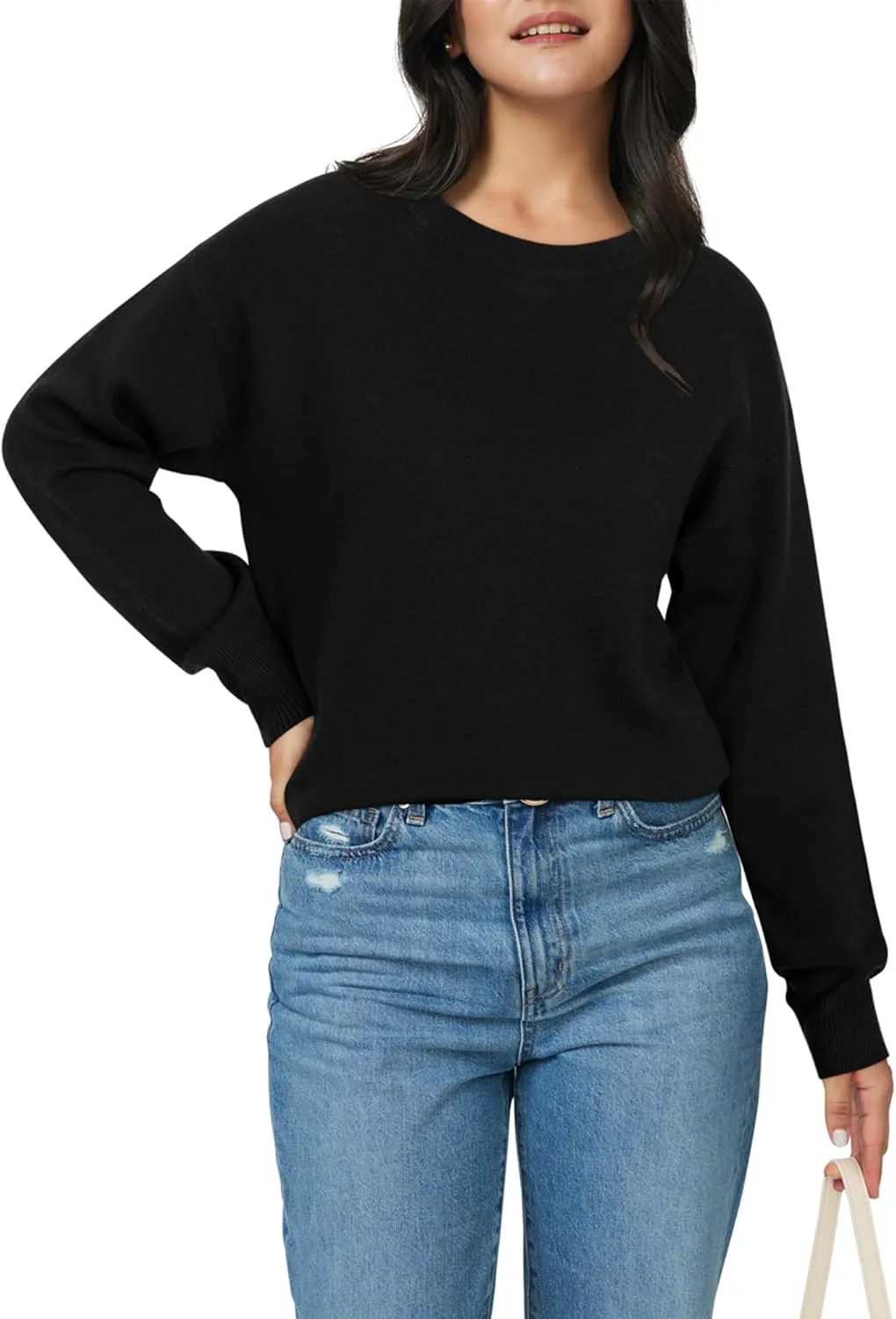 LAISHEN Women's Fall Fashion 2025 Casual Long Sleeve Crewneck Loose Knit Pullover Cute Sweater Tops