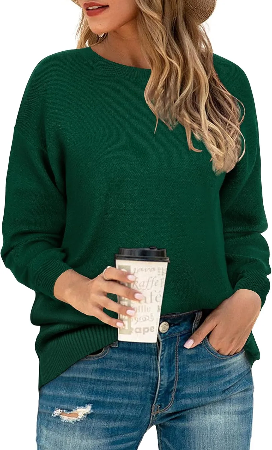 LAISHEN Women's Fall Fashion 2025 Casual Long Sleeve Crewneck Loose Knit Pullover Cute Sweater Tops