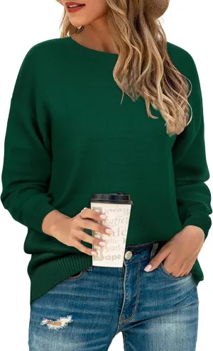 LAISHEN Women's Fall Fashion 2025 Casual Long Sleeve Crewneck Loose Knit Pullover Cute Sweater Tops