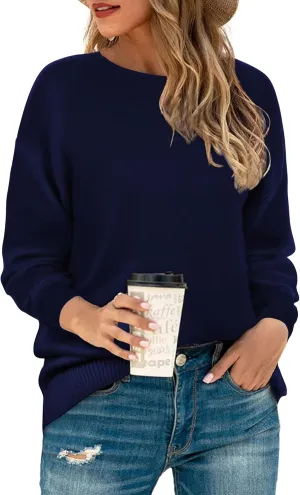 LAISHEN Women's Fall Fashion 2025 Casual Long Sleeve Crewneck Loose Knit Pullover Cute Sweater Tops