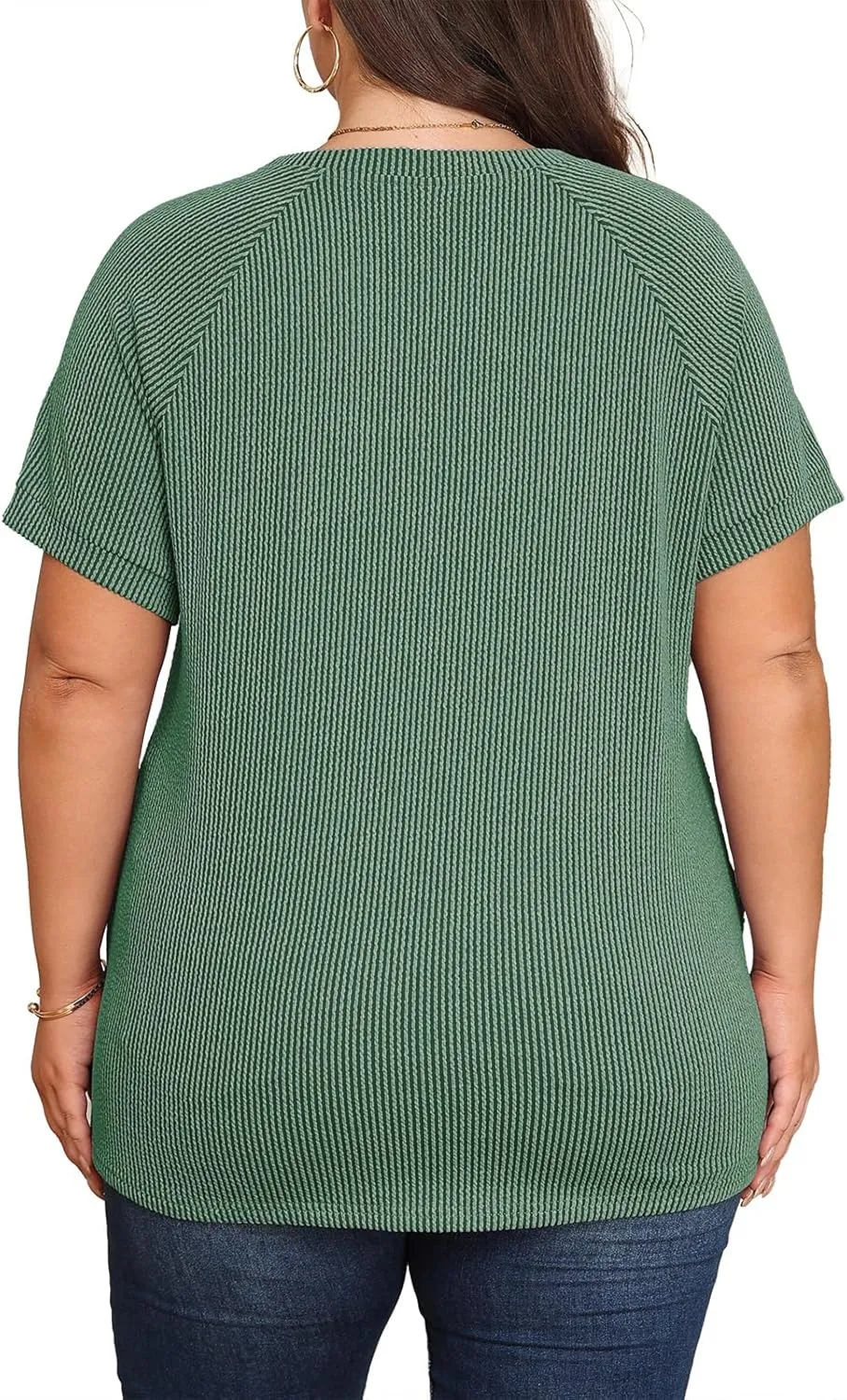 Lastshe Womens Plus Size Short Sleeves Shirts Summer Loose Ribbed Tops Dressy Casual Blouses with Pockets for Leggings 2025