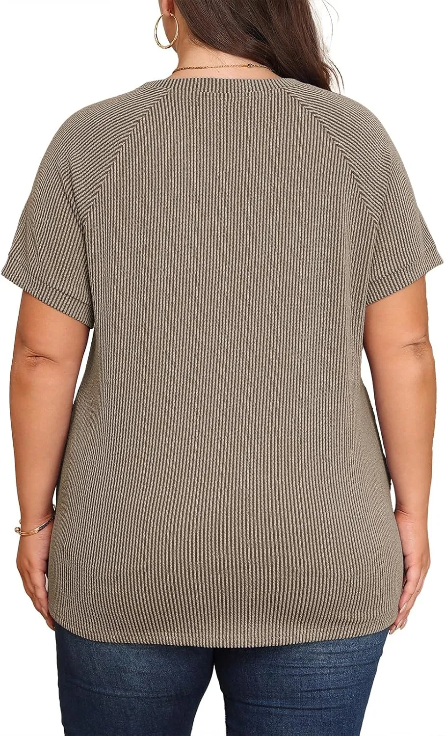 Lastshe Womens Plus Size Short Sleeves Shirts Summer Loose Ribbed Tops Dressy Casual Blouses with Pockets for Leggings 2025