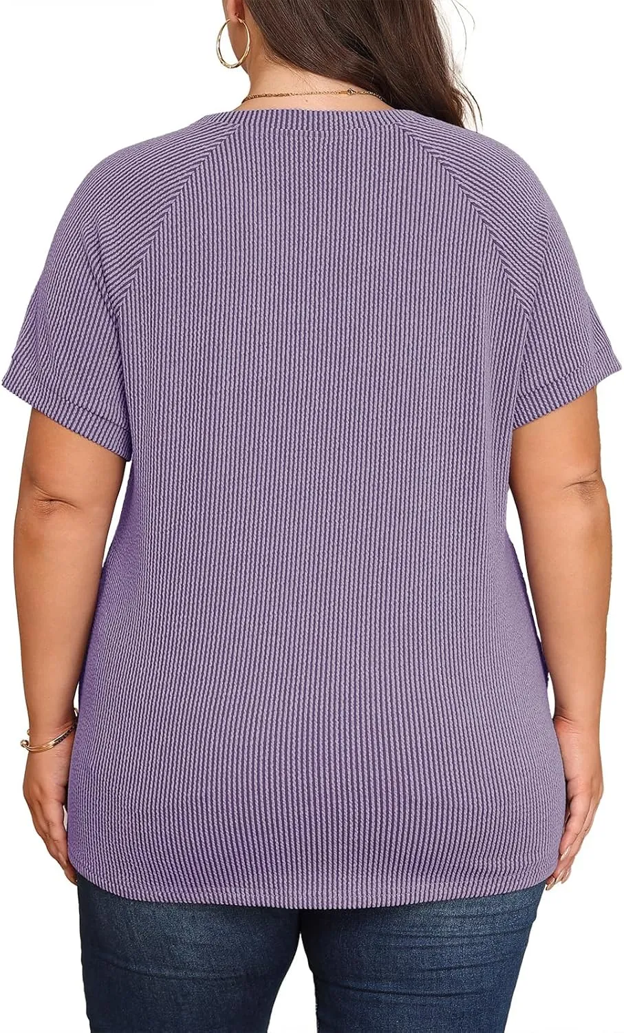 Lastshe Womens Plus Size Short Sleeves Shirts Summer Loose Ribbed Tops Dressy Casual Blouses with Pockets for Leggings 2025