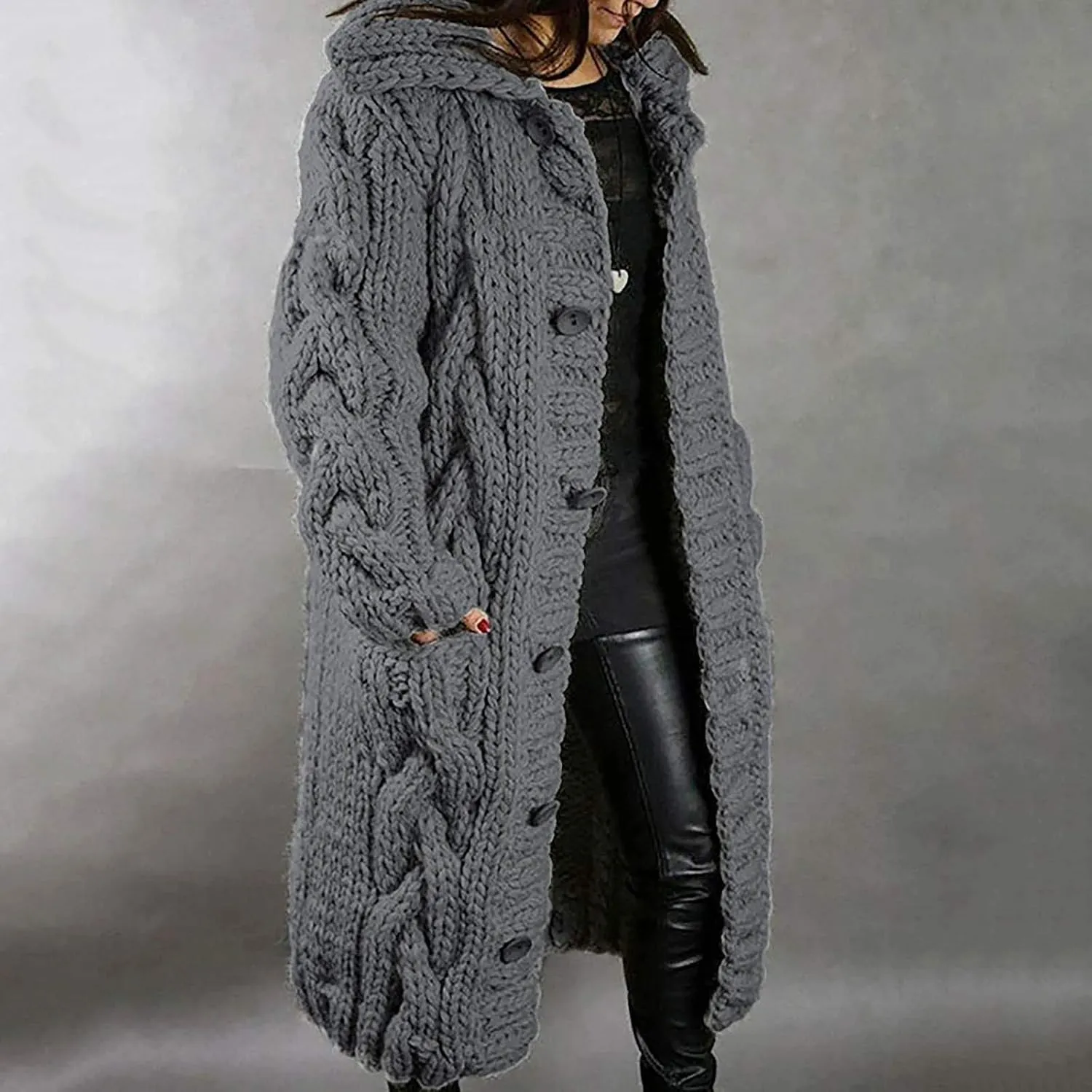 LCMTWX Oversized Sweater for Women Loose Women Sleeve Button Knitted Turtleneck Sweater Round Neck Striped Pullover Fashion