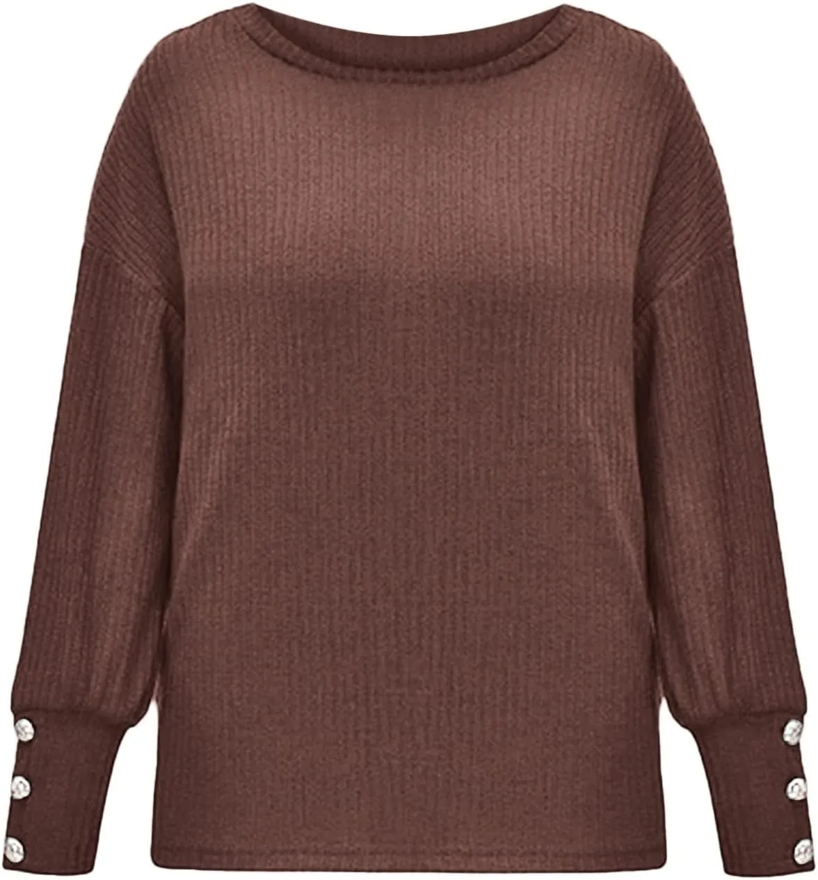 LCMTWX Oversized Sweater for Women Loose Women Sleeve Button Knitted Turtleneck Sweater Round Neck Striped Pullover Fashion