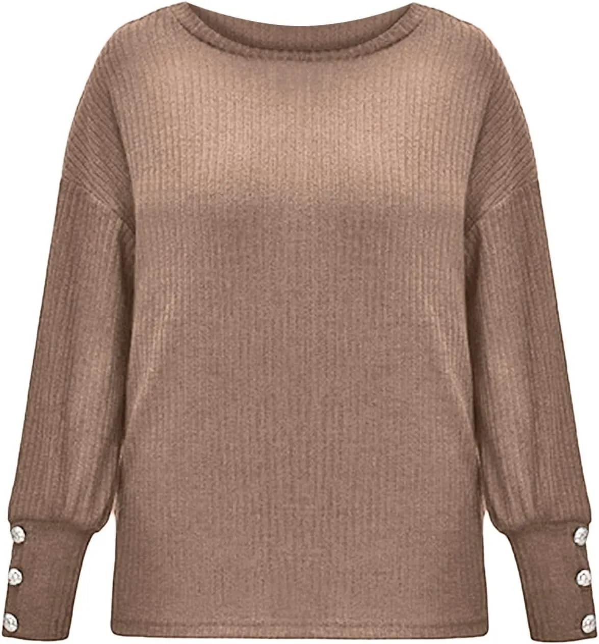 LCMTWX Oversized Sweater for Women Loose Women Sleeve Button Knitted Turtleneck Sweater Round Neck Striped Pullover Fashion