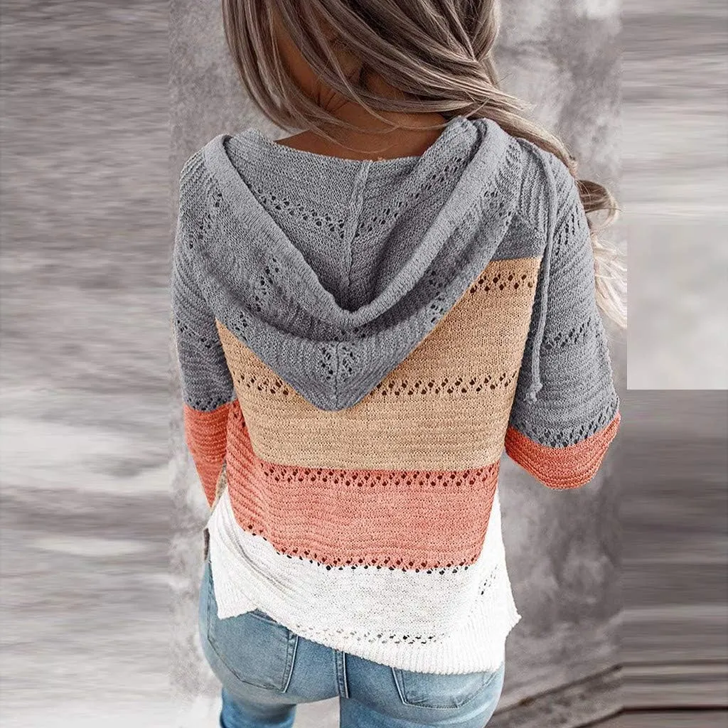 LCMTWX Oversized Sweater for Women Loose Women Sleeve Button Knitted Turtleneck Sweater Round Neck Striped Pullover Fashion