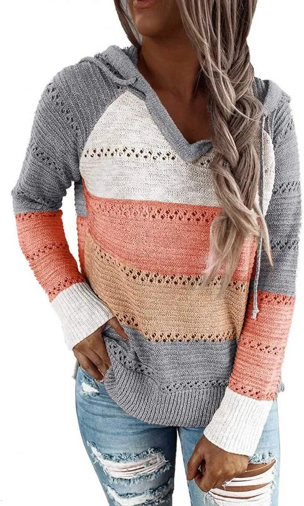 LCMTWX Oversized Sweater for Women Loose Women Sleeve Button Knitted Turtleneck Sweater Round Neck Striped Pullover Fashion