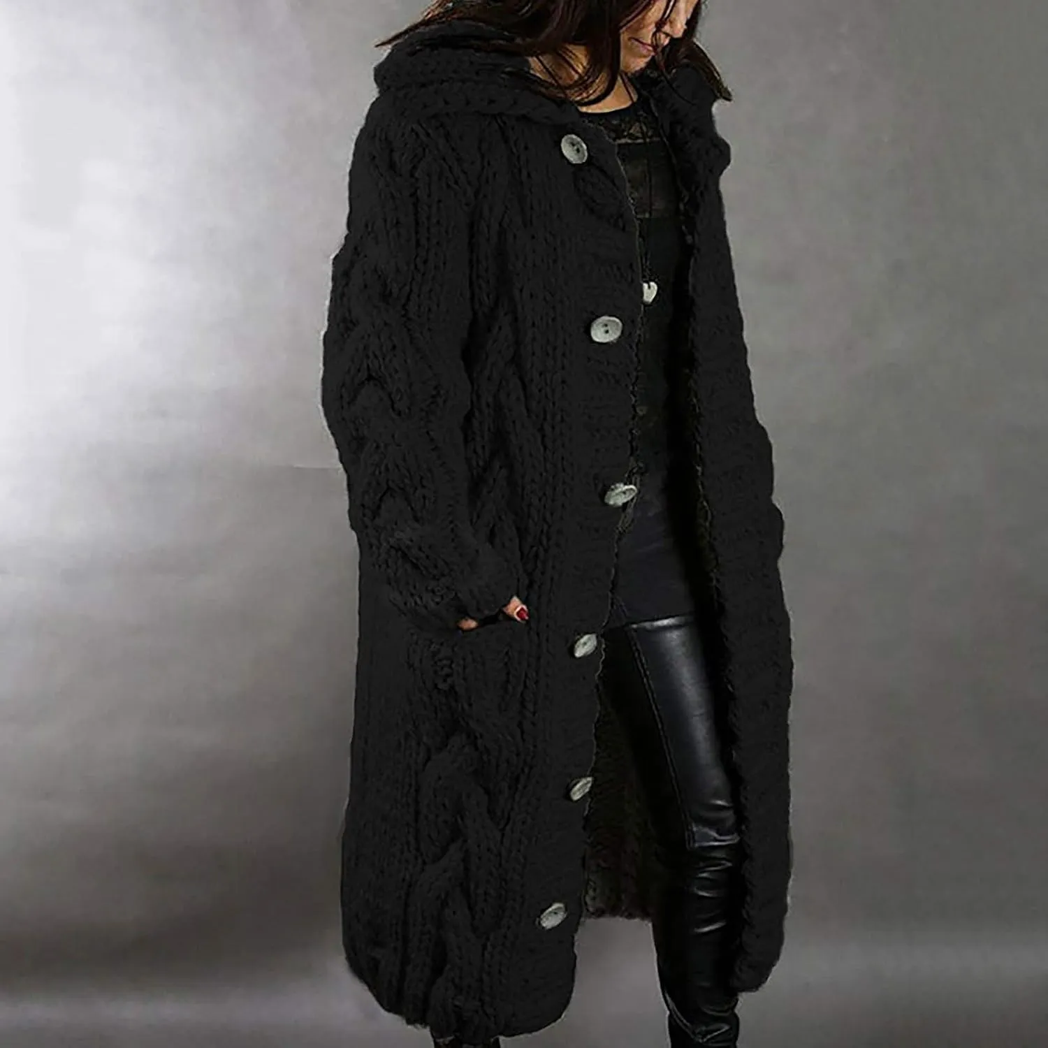 LCMTWX Oversized Sweater for Women Loose Women Sleeve Button Knitted Turtleneck Sweater Round Neck Striped Pullover Fashion