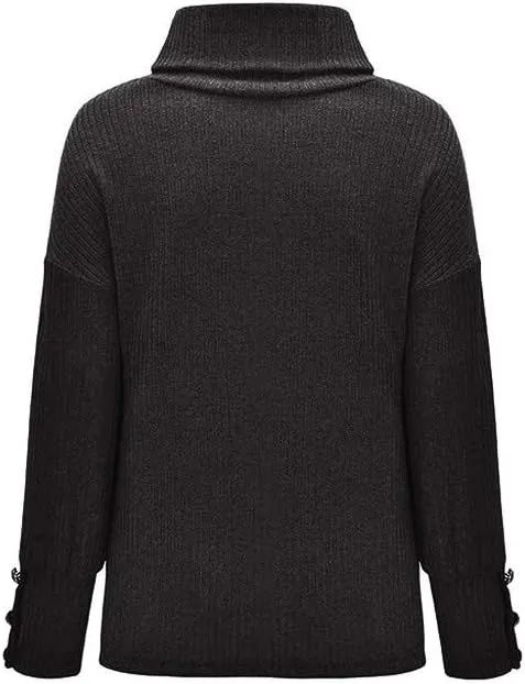 LCMTWX Sweaters for Women Sweater Button Long Pullover Women Tops Turtleneck Sweater Fall Sweaters Round Neck Slim Fitting