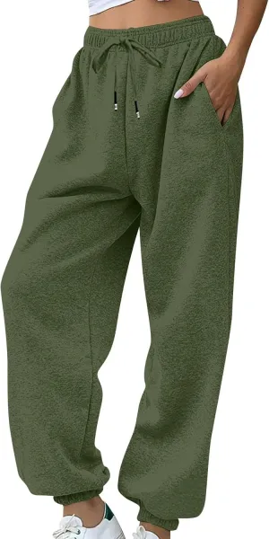 lcyhony Fleece Jogger Sweatpants Women Baggy Comfy Straight Leg Yoga Pants with Pockets Stretch Casual Athletic Sweat Pants