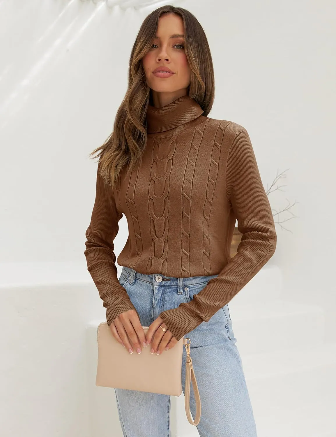 LEANI Womens 2024 Turtleneck Sweaters Cable Knit Long Sleeve Pullover Sweater Jumper