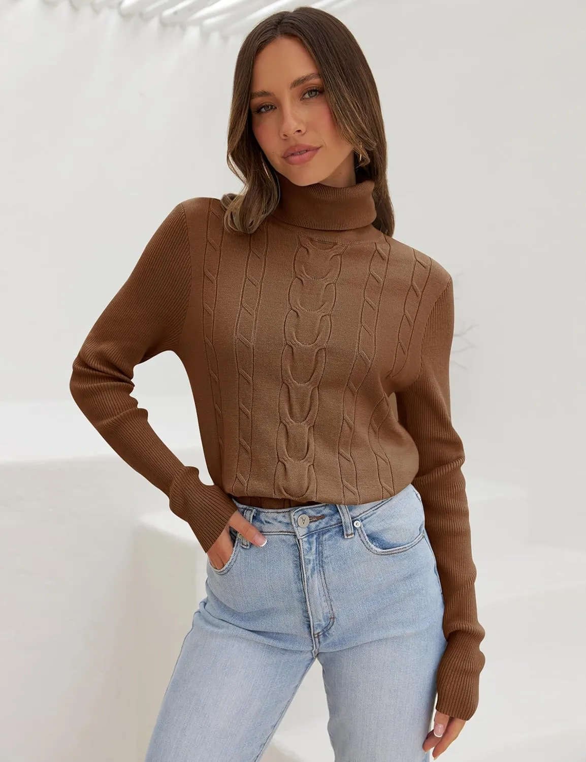 LEANI Womens 2024 Turtleneck Sweaters Cable Knit Long Sleeve Pullover Sweater Jumper