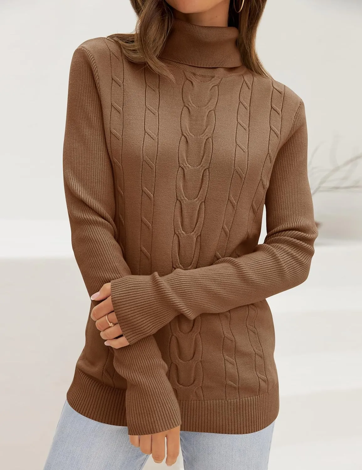 LEANI Womens 2024 Turtleneck Sweaters Cable Knit Long Sleeve Pullover Sweater Jumper