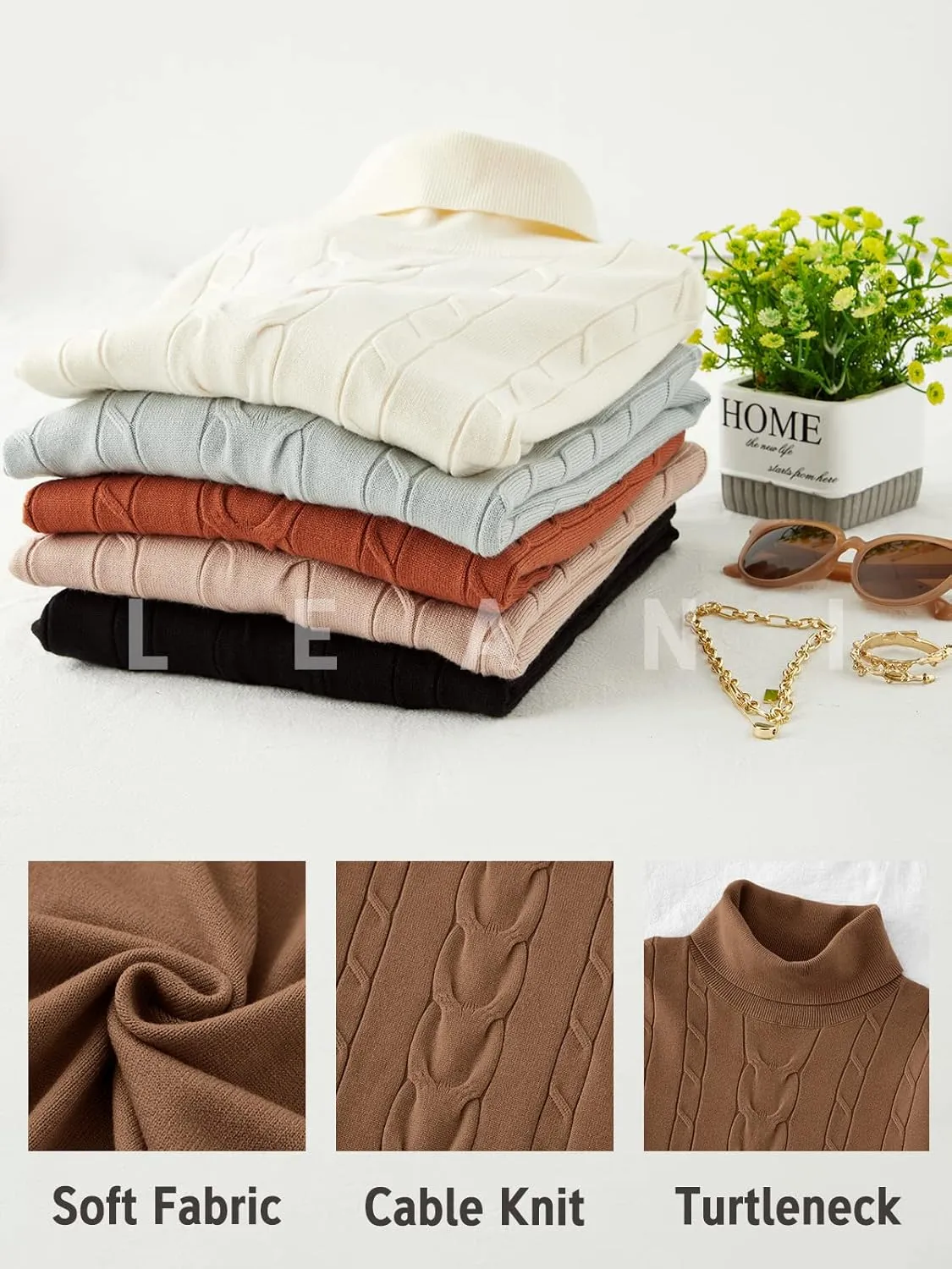 LEANI Womens 2024 Turtleneck Sweaters Cable Knit Long Sleeve Pullover Sweater Jumper