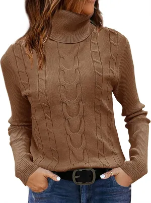 LEANI Womens 2024 Turtleneck Sweaters Cable Knit Long Sleeve Pullover Sweater Jumper