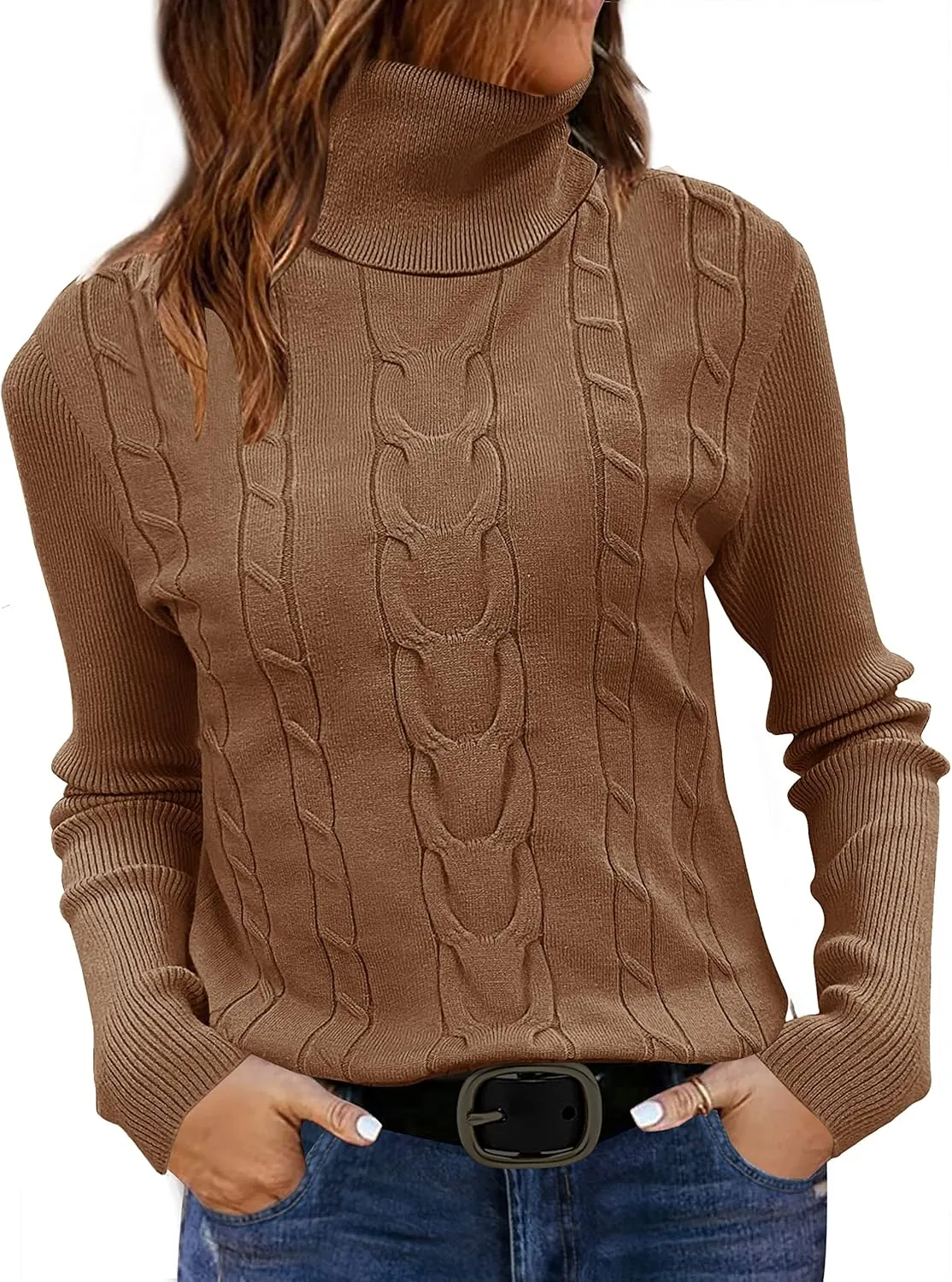 LEANI Womens 2024 Turtleneck Sweaters Cable Knit Long Sleeve Pullover Sweater Jumper