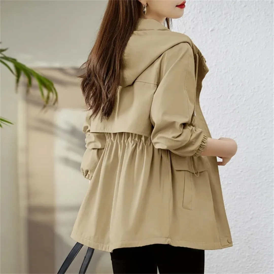 Leisure Hooded Trench Coat For Women’S Spring And Autumn Fashionable Slimming Coat Versatile Overcoat