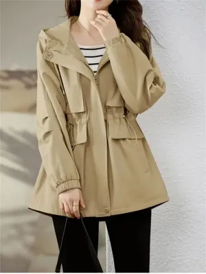 Leisure Hooded Trench Coat For Women’S Spring And Autumn Fashionable Slimming Coat Versatile Overcoat