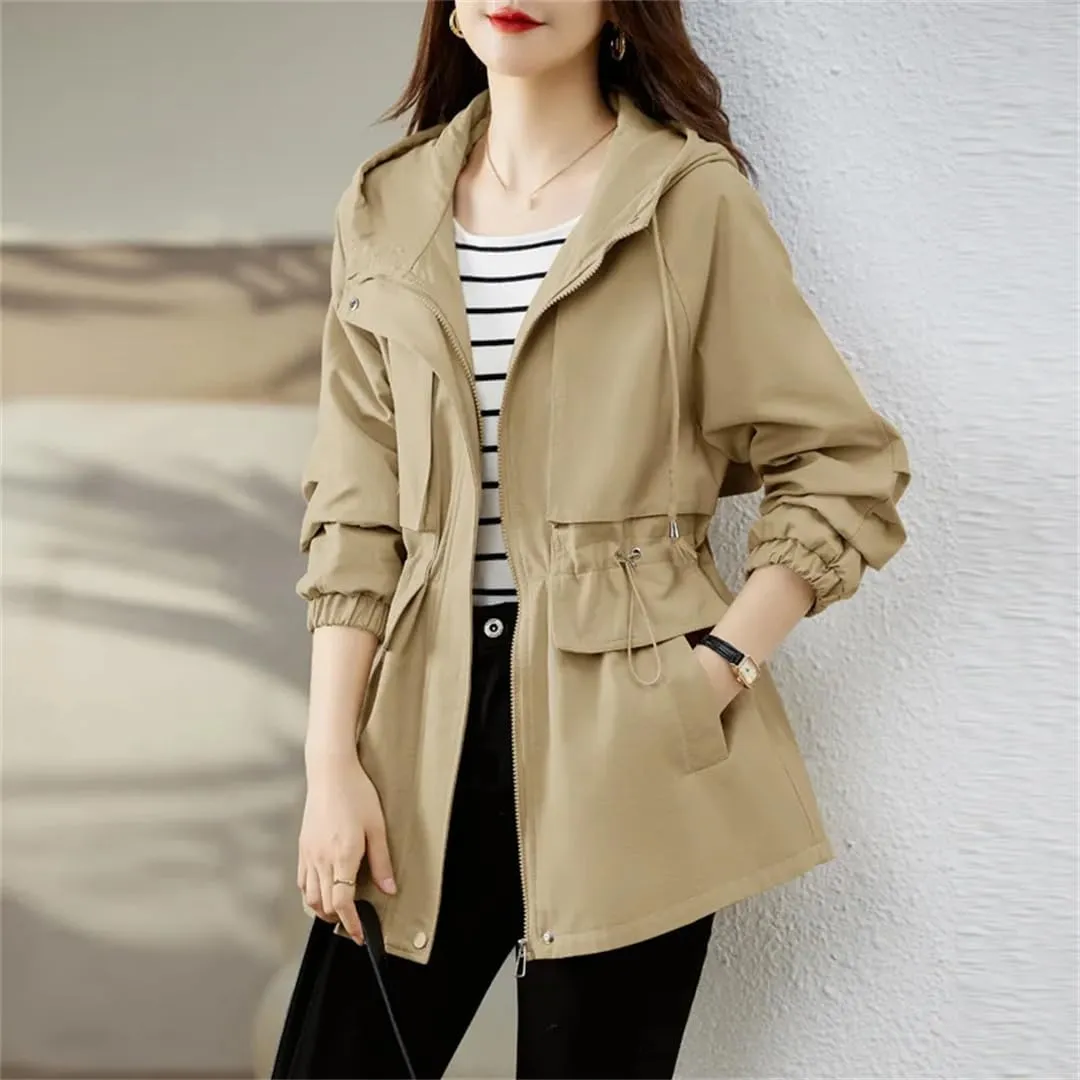 Leisure Hooded Trench Coat For Women’S Spring And Autumn Fashionable Slimming Coat Versatile Overcoat