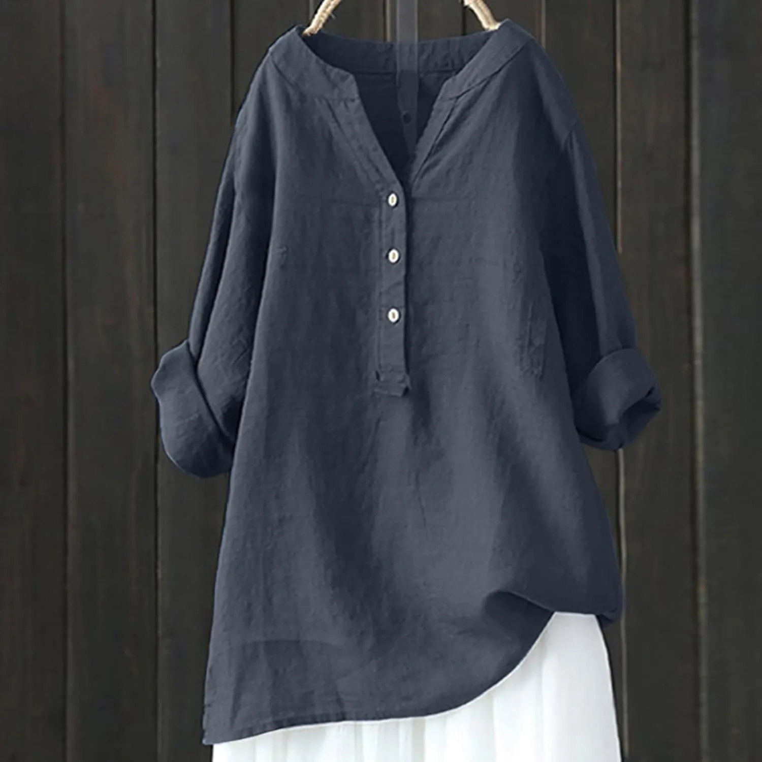 Linen Cotton Womens Long Sleeve Shirts Slim Basic Bell Sleeve Crewneck Flowy T Shirts