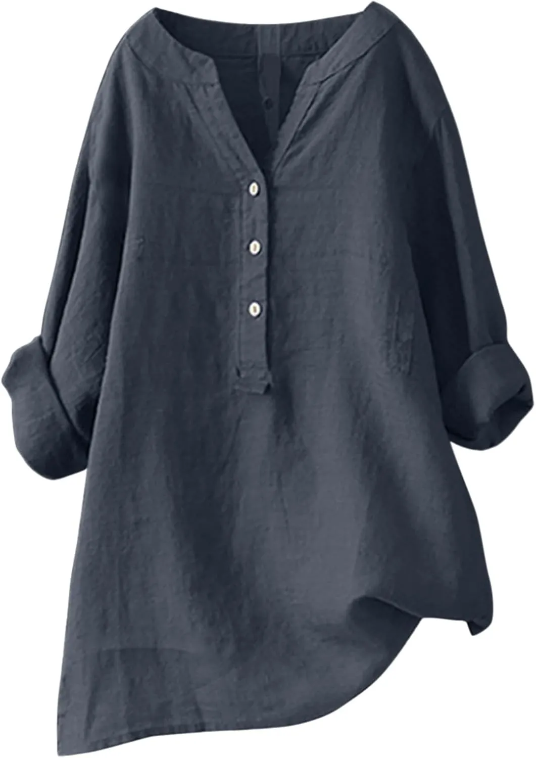 Linen Cotton Womens Long Sleeve Shirts Slim Basic Bell Sleeve Crewneck Flowy T Shirts