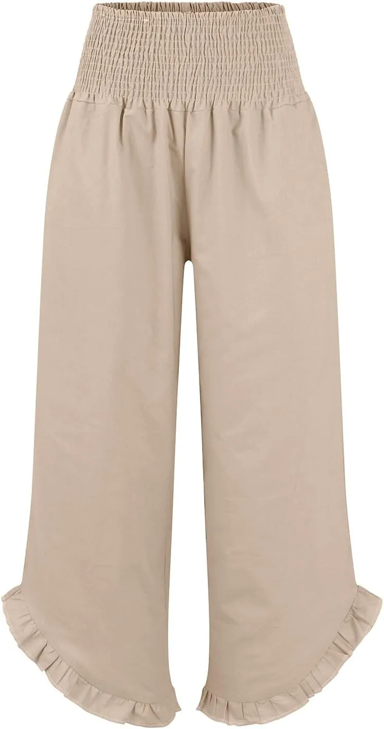 Linen Pants Women Summer Boho Wide Leg High Waist Lounge Palazzo Pant 2025 Casual Beach Vacation Outfits