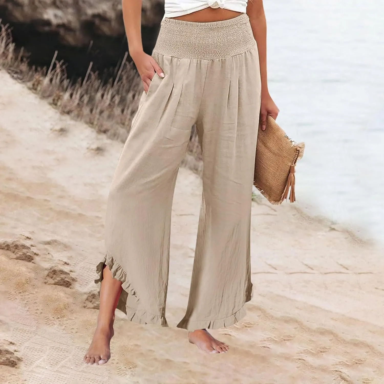Linen Pants Women Summer Boho Wide Leg High Waist Lounge Palazzo Pant 2025 Casual Beach Vacation Outfits