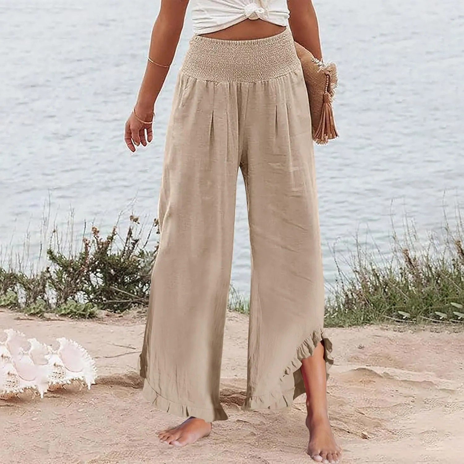 Linen Pants Women Summer Boho Wide Leg High Waist Lounge Palazzo Pant 2025 Casual Beach Vacation Outfits