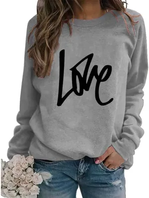 Love Sweatshirt for Women, Women's Crew Neck Long Sleeve Pullover Soft Casual Cute Lightweight Sweatshirts