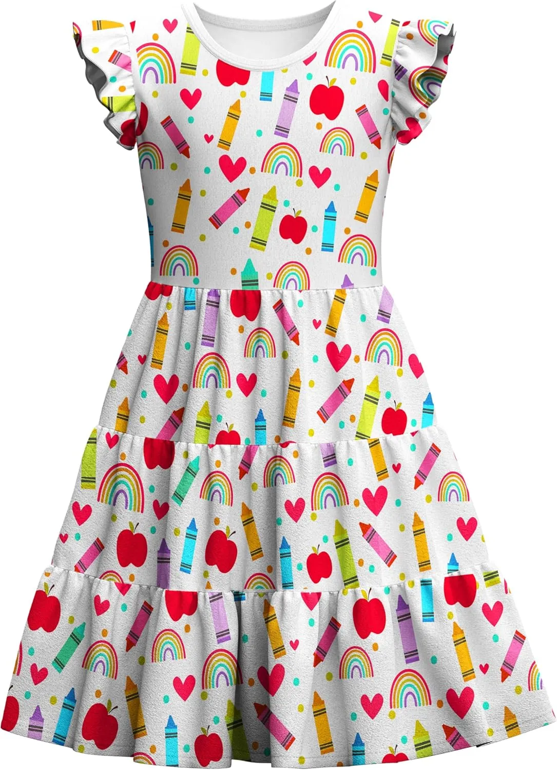 LQSZ Girls Summer Dresses with Ruffle Short Sleeve Midi Casual A-Line Twirly School Sundress Size 3-12 Years