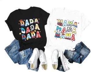 LUKYCILD Mom and Dad Matching Shirts Couples Matching Outfits Pregnancy Announcement T-Shirt Casual Graphic Tee
