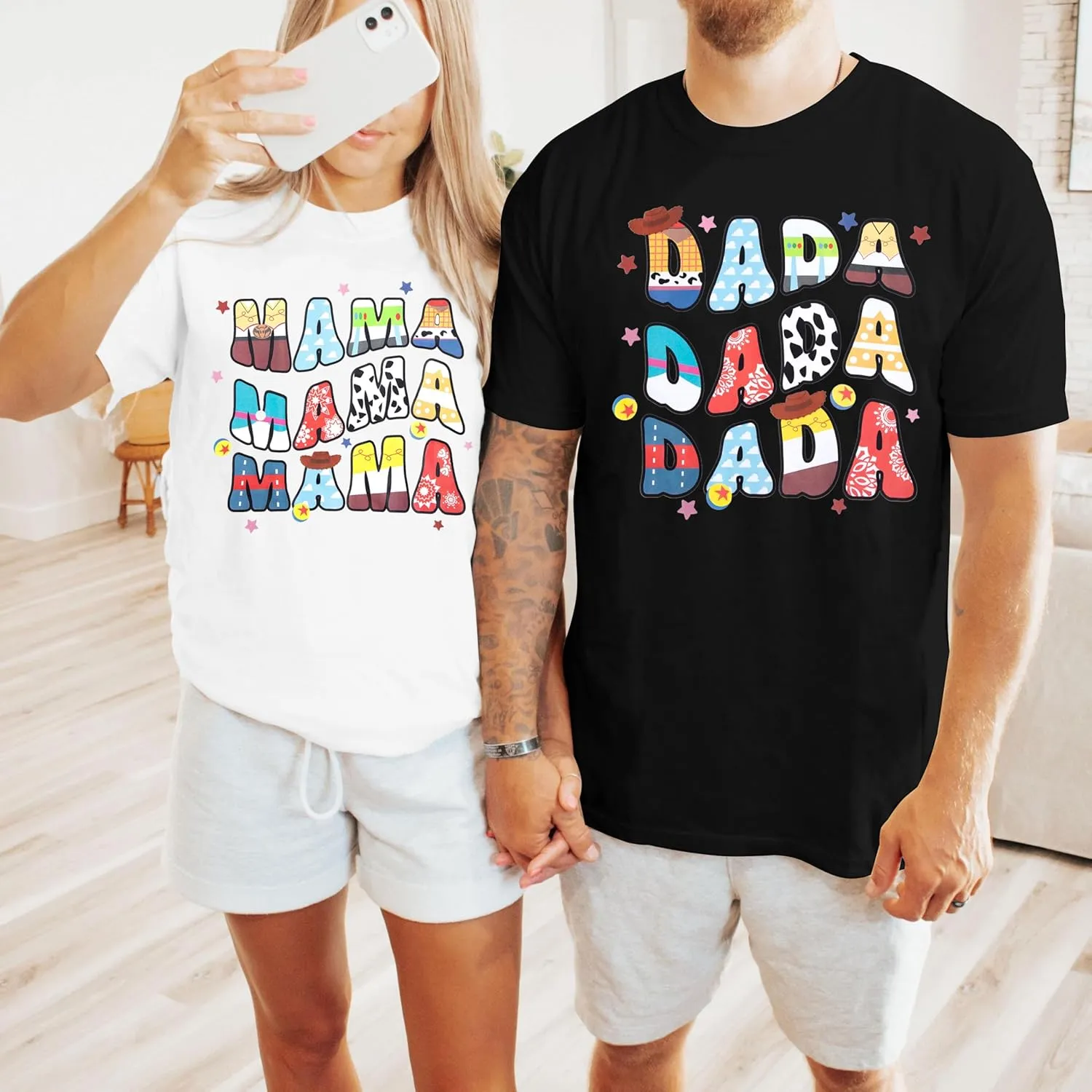 LUKYCILD Mom and Dad Matching Shirts Couples Matching Outfits Pregnancy Announcement T-Shirt Casual Graphic Tee