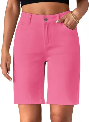luvamia Bermuda Jean Shorts for Women High Waisted Trendy Stretchy Denim Shorts Knee Length Cutoff Loose Fit Long Shorts