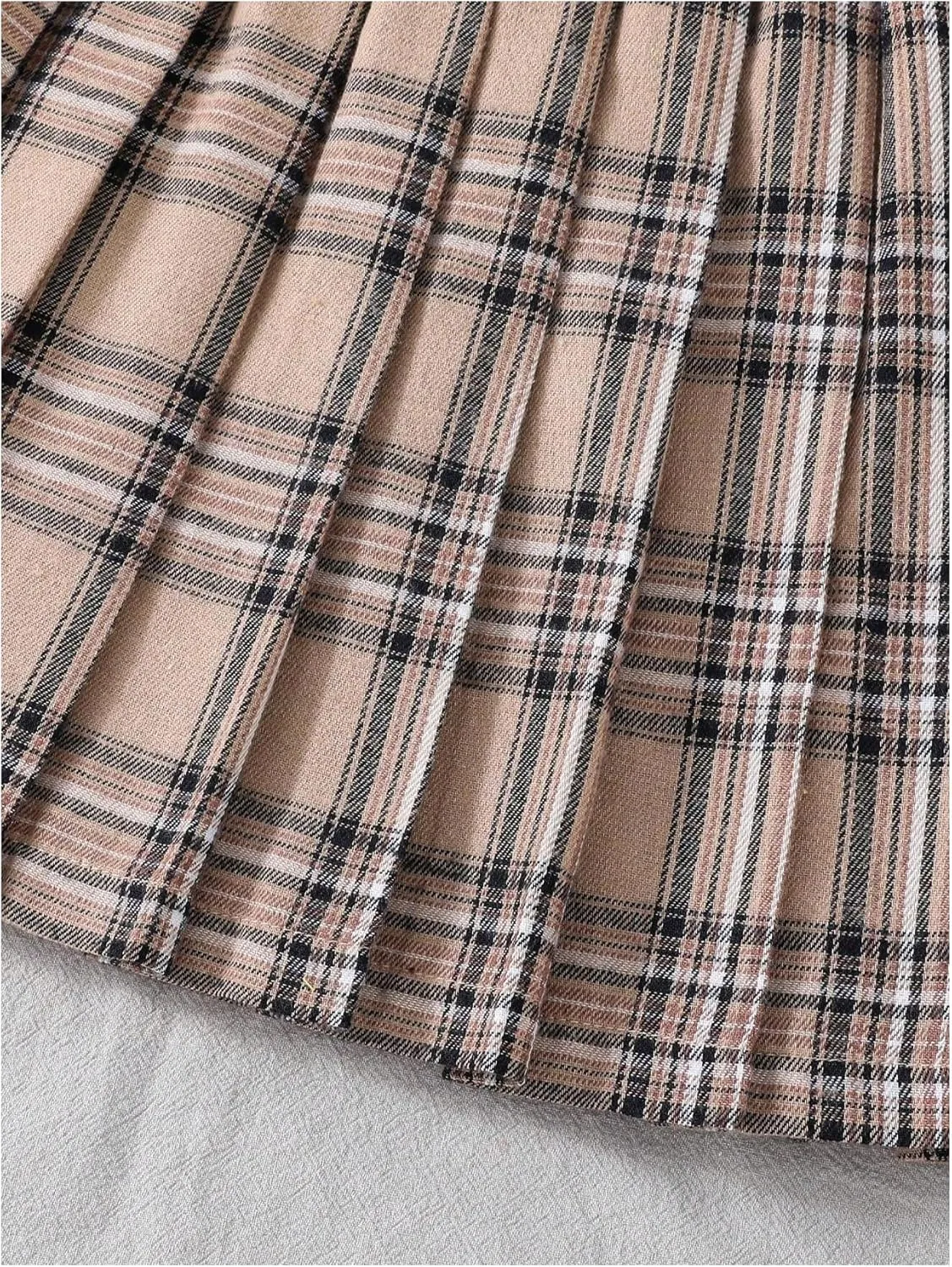 MakeMeChic Girl's Two Piece Outfits Plaid Long Sleeve Sweatshirt and Pleated A Line Mini Skater Skirt Set