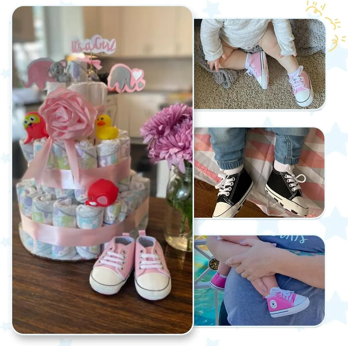 Meckior Baby Girls Boys Canvas Sneakers Soft Sole High-Top Ankle Infant First Walkers Crib Shoes