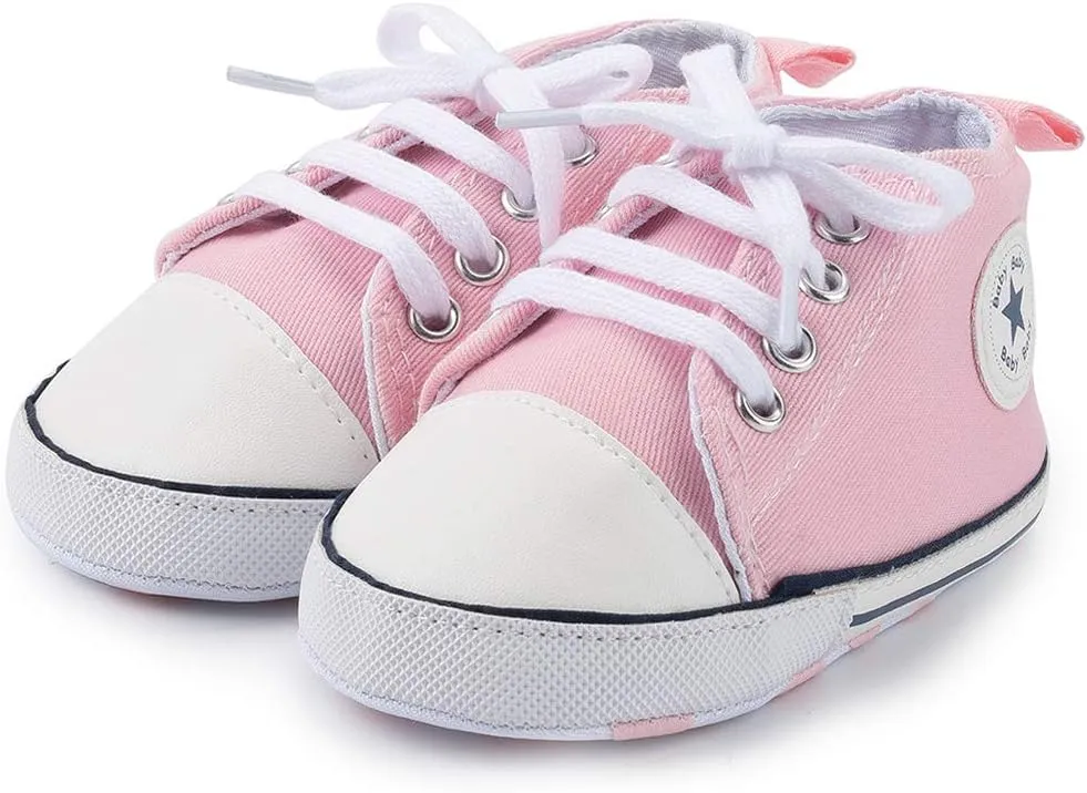 Meckior Baby Girls Boys Canvas Sneakers Soft Sole High-Top Ankle Infant First Walkers Crib Shoes