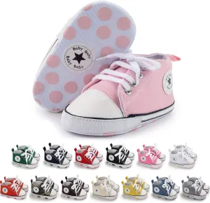Meckior Baby Girls Boys Canvas Sneakers Soft Sole High-Top Ankle Infant First Walkers Crib Shoes