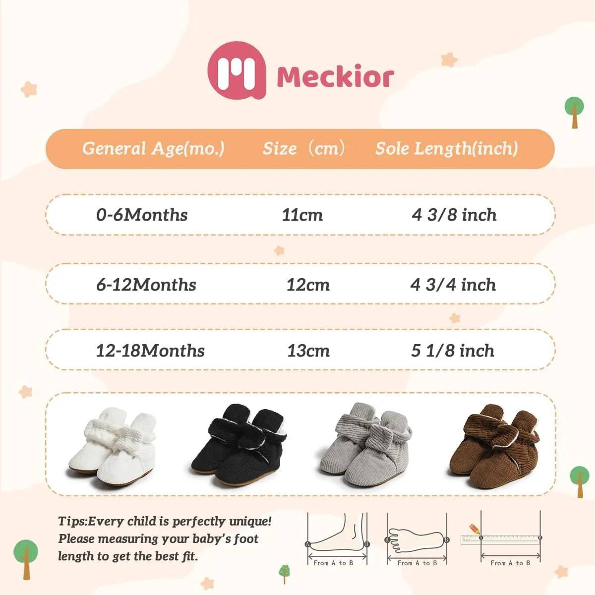 Meckior Newborn Infant Baby Girls Boys Warm Fleece Winter Booties First Walkers Slippers Shoes
