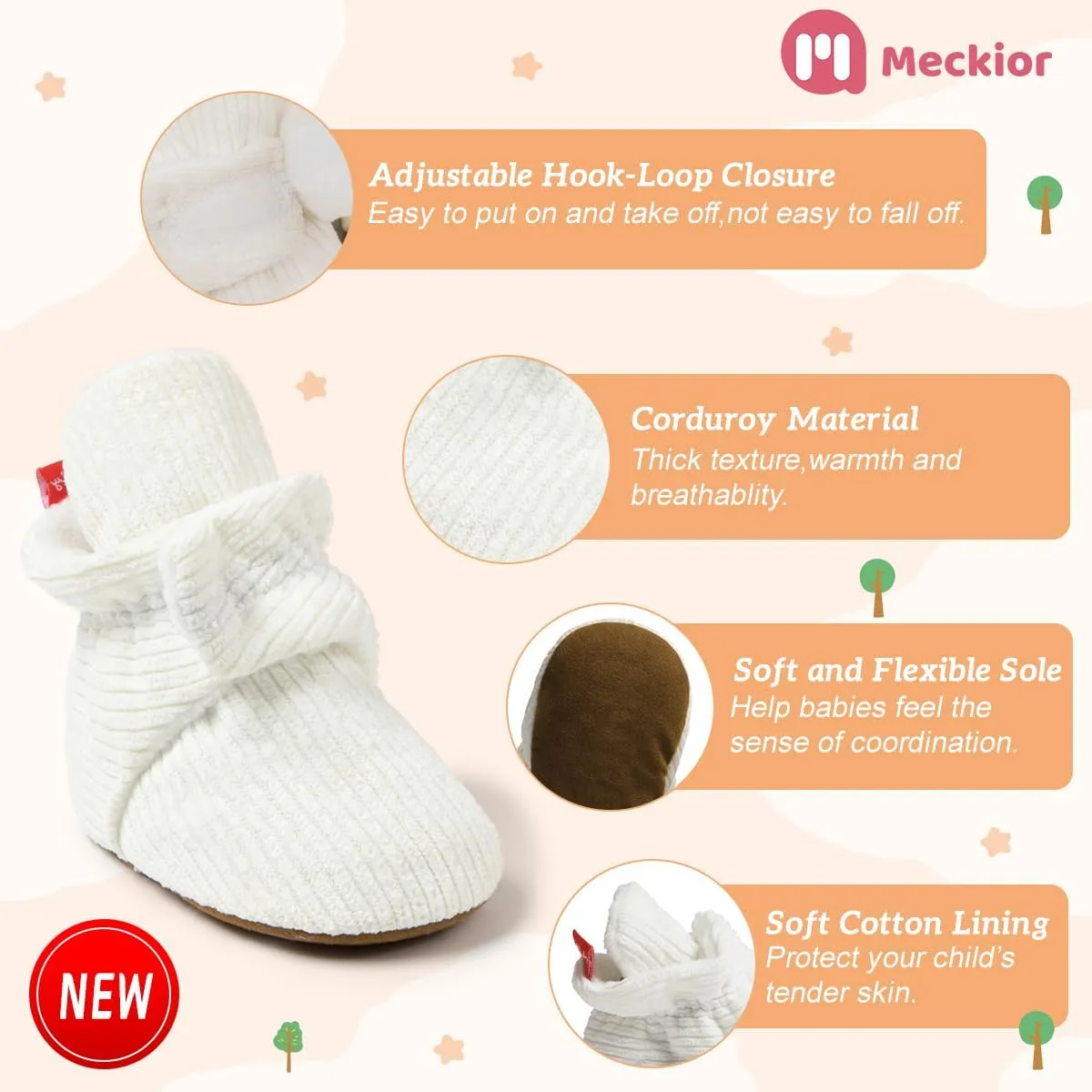 Meckior Newborn Infant Baby Girls Boys Warm Fleece Winter Booties First Walkers Slippers Shoes