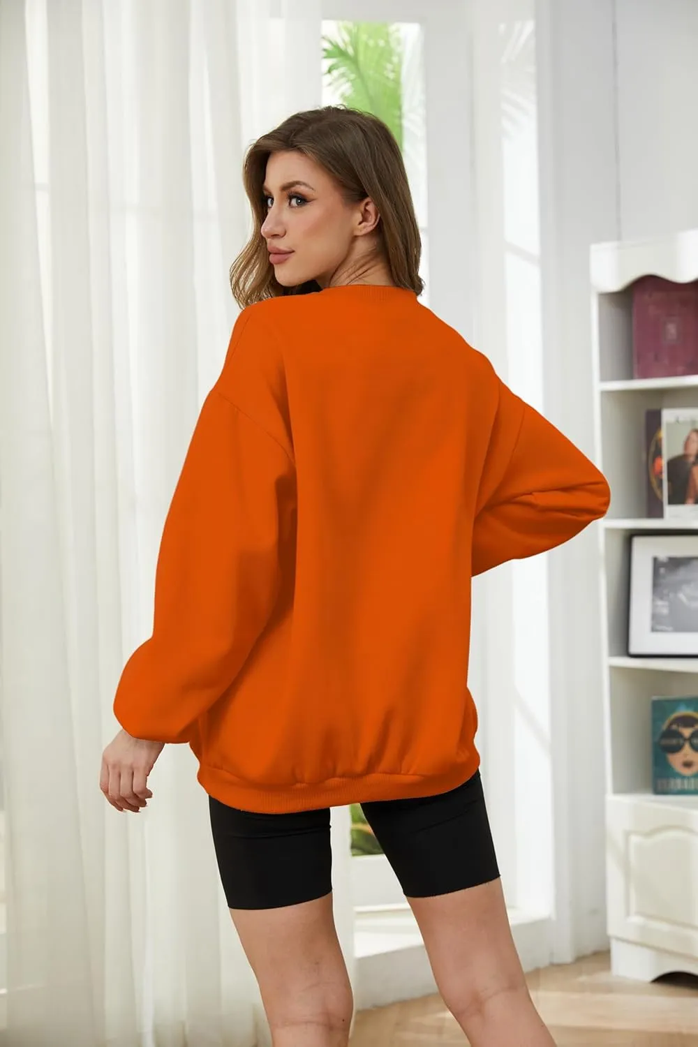 Meladyan Halloween Skull Graphic Print Fleece Oversized Sweatshirt Crewneck Long Sleeve Drop Shoulder Pullover