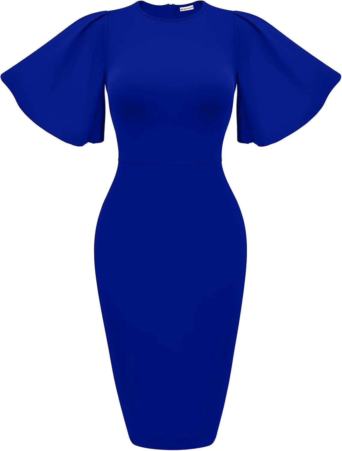 Memoriesea Women's Basic Bodycon Ruffle Flared Short Sleeve Pencil Midi Dress