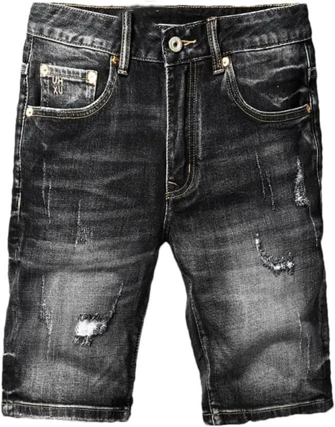 Men Summer Jeans Shorts Stretch Ripped Vintage Casual Denim Shorts